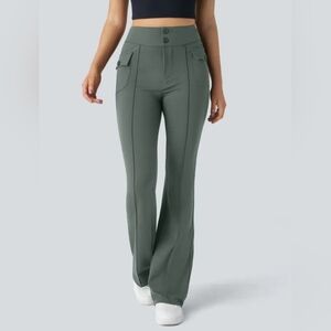 Halara High Waisted Button Side Flap Pocket Flare Casual Cargo Pants